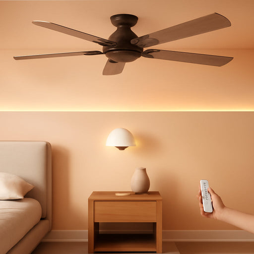 52Inch Brown Flush Mount Ceiling Fan RemoteDCMotor