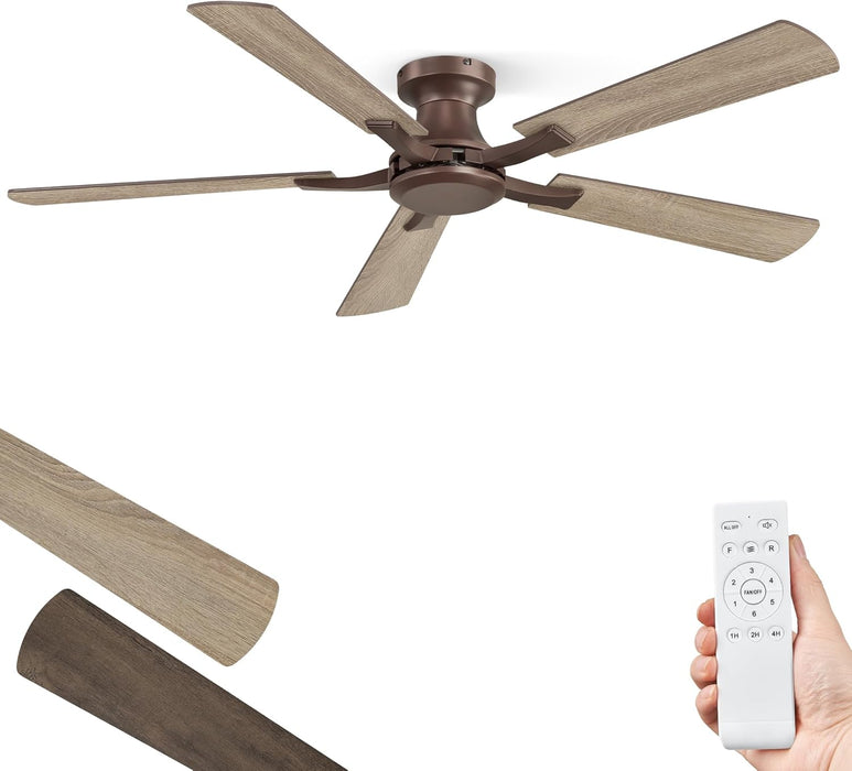52Inch Brown Flush Mount Ceiling Fan RemoteDCMotor