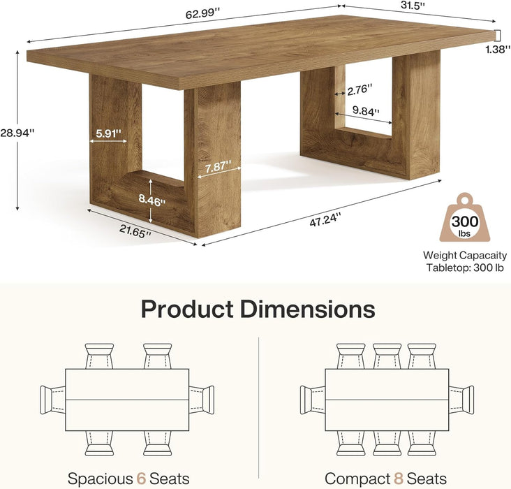 Farmhouse Dining Table, 63-Inch Rectangular Kitchen Table with Strong Geometric Frame for Kitchen & Dining & Living Room, Brown