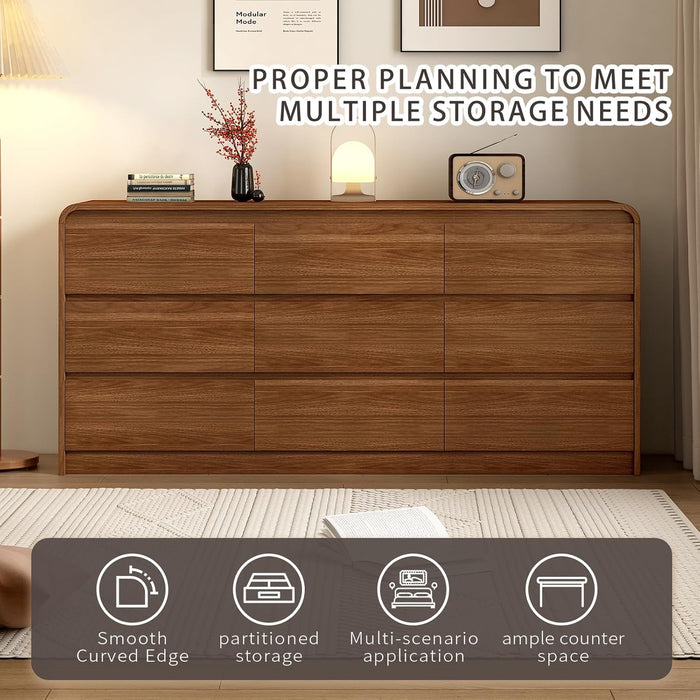 63-Inch Dresser With Curved Anti-Collision Safety Edges