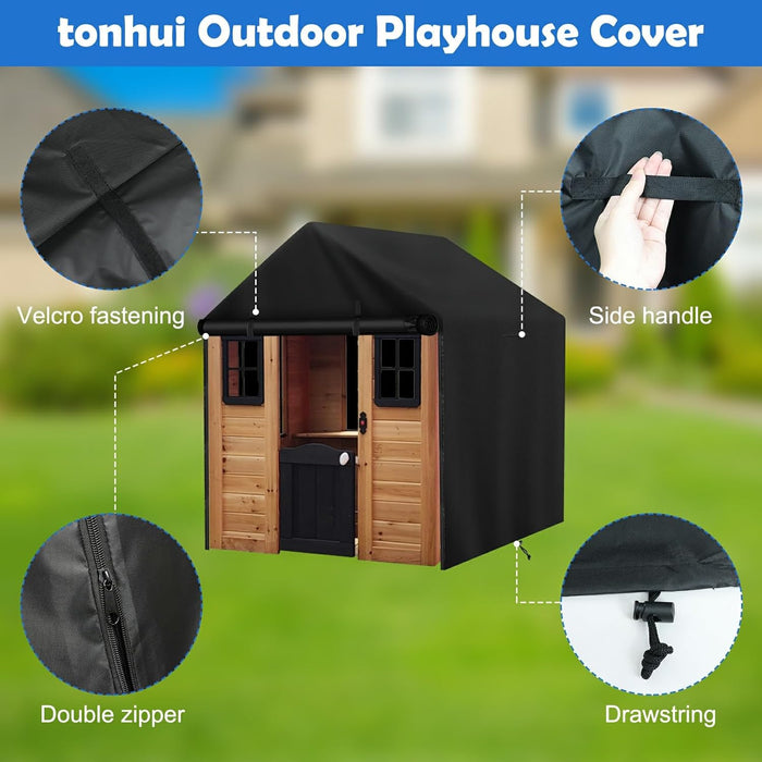 Outdoor Kids Playhouse Cover, 43" L X 47" W X 55" H Waterproof Cover for Backyard Wooden Playhouse, Heavy Duty Oxford Fabric All-Weather Protection with Zipper