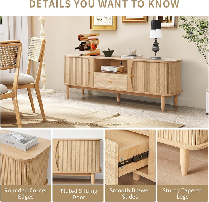 TV Stand, Media Console Table with Drawer and Sliding Door, Modern Entertainment Center with Storage for Living Room, Bedroom, Home Office (Natural with 1 Drawer)