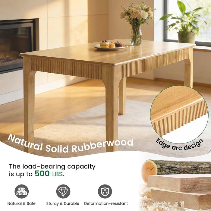 31.5" Solid Wood Dining Room Table,Rectangular Kitchen Real Wooden Table | 2 Person Modern Farmhouse Mid Century Fluted Design Furniture Desk for Home,Small Space,Apartment,Living Room Nature