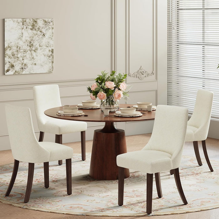 Wooden Dining Chairs Set of 4, Upholstered Kitchen & Dining Room Chairs with Solid Wood Legs Curved Backrest Farmhouse Accent Chair for Dining/Kitchen/Living Room, Beige