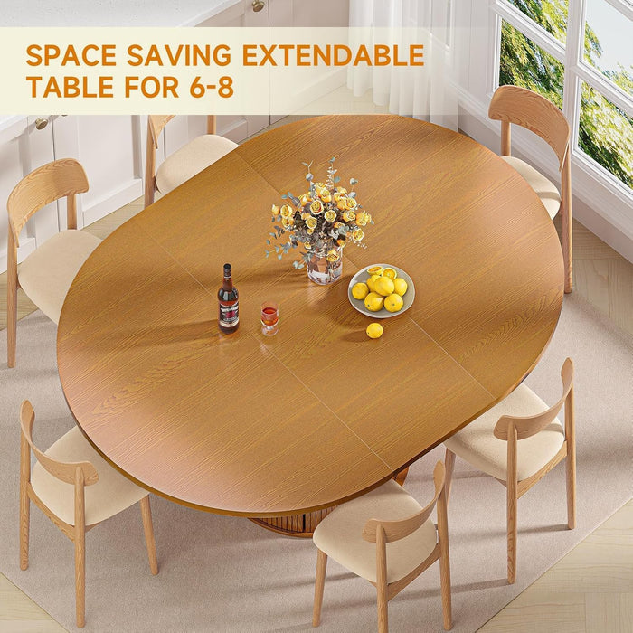 47"-63" Extendable round Dining Table for 4–8 with Storage, Mid Century Modern Farmhouse Wood Oval Dinner Table with Pedestal Base for Kitchen, Living Room (Yellow Walnut)
