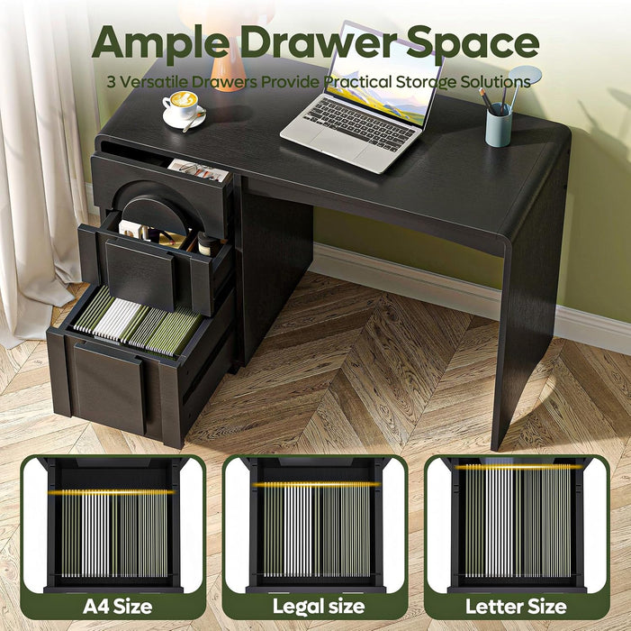 47" Computer Desk with 3 Drawers, Executive Style, Black