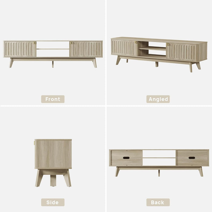 Modern TV Stand for 65/75/80 Inch TV, Long 70" TV Stand Entertainment Center with 2 Storage Cabinets, Fluted-Door Media TV Console Credenza Table for Living Room, Hallway, Light Oak