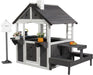 Kids Wooden Playhouse for Outdoor, Cottage with Sink, Picnic Table, Mailbox, Flowerpot Holders, Age 3-8 (Gray&White)