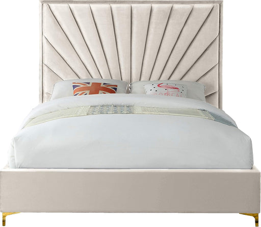 Eclipse Collection Modern | Contemporary Velvet Upholstered Bed with Channel Tufted Design and Complete Sets of Gold and Chrome Legs Included, Queen, Cream