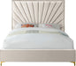 Eclipse Collection Modern | Contemporary Velvet Upholstered Bed with Channel Tufted Design and Complete Sets of Gold and Chrome Legs Included, Queen, Cream