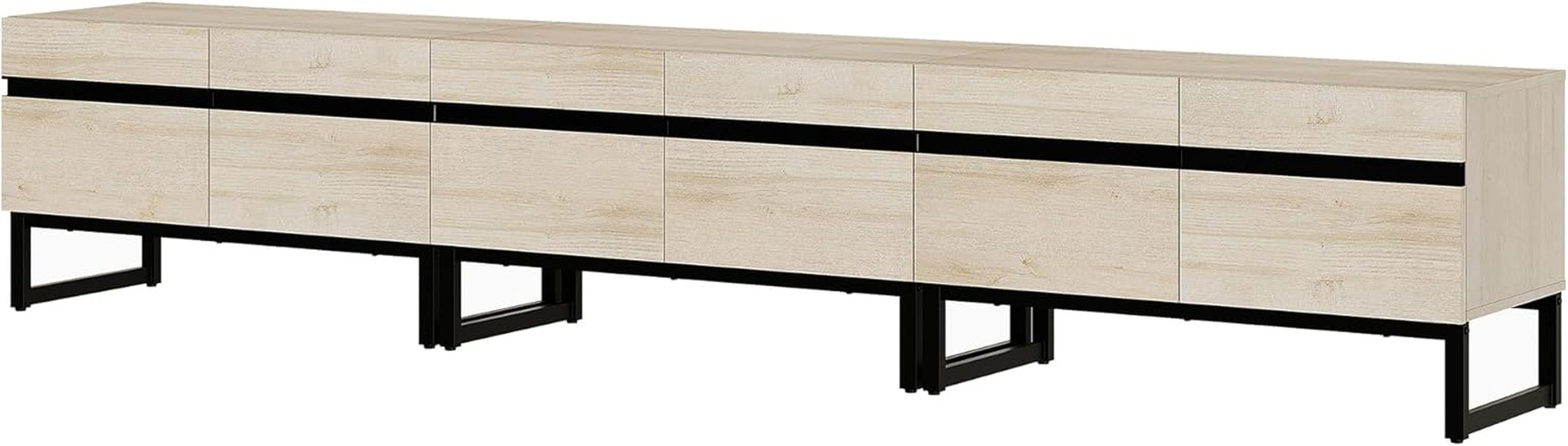 Modern TV Stand for Tvs up to 110 Inch, 3 in 1 Entertainment Center TV Console with Storage Cabinets and Metal Base,Media Console for Living Room,Light Oak