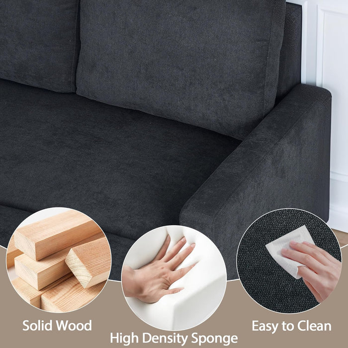 83-Inch Velvet-Black Pull-Out Sleeper Sofa With Storage