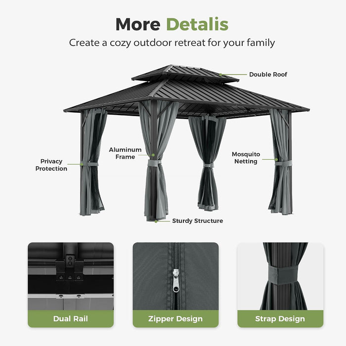 10x12 Aluminum Gazebo With Gray DoubleGalvanized Roof