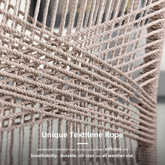 7 Pieces Dining Set Patio Metal Rectangular Table and Wicker Rattan Chairs for outside Porch Garden Kitchen Modern Outdoor Furniture Sets