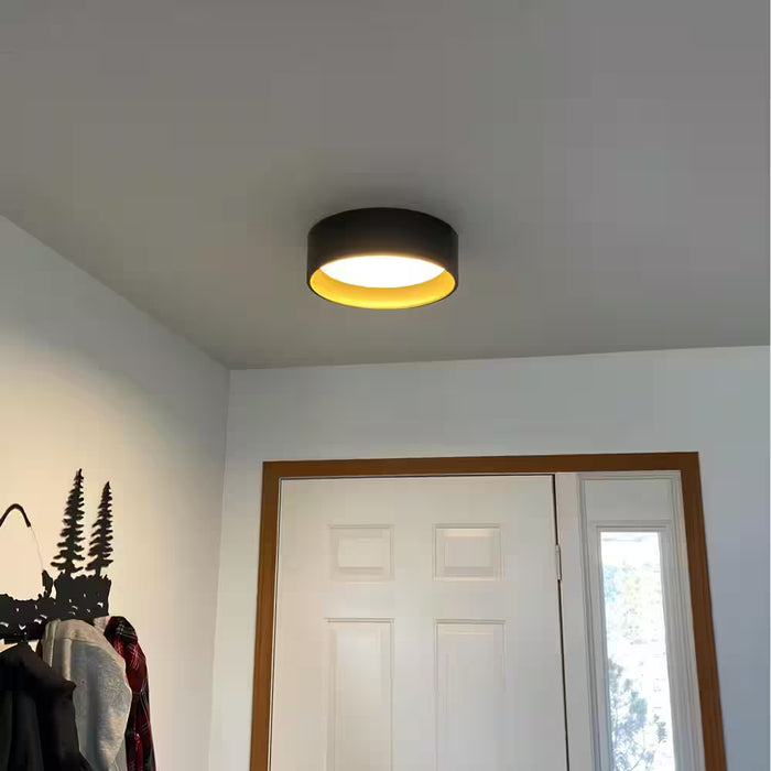 13 In. 1-Light Black and Wood Finish Color Chaning 3000K 4000K 5000K Dimmable LED Flush Mount