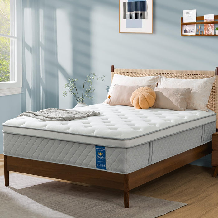 Queen Mattress, 12 Inch Hybrid Mattress, Memory Foam Pillow Top, Certipur-Us Certified, Medium (12 Inch-Light Grey, Queen (U.S. Standard))