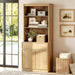 Modern 72" Tall Bookshelf with Doors, Drawers & Adjustable Shelves, Library Bookcase with Storage Cabinet and Open Shelving, Wood Bookcase for Home Office, Living Room, Oak, 1 PC