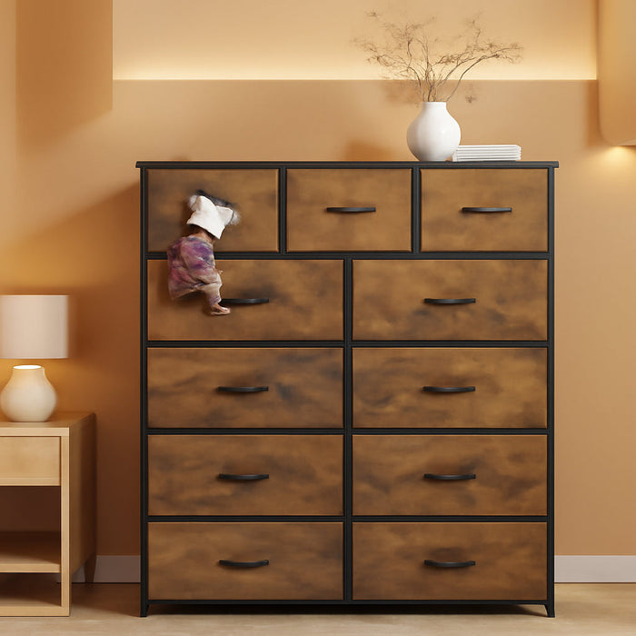 Tall Dresser for Bedroom, Fabric Dresser Storage Tower, Dresser & Chest of Drawers Organizer Unit with 11 Drawers, Storage Cabinet, Hallway, Closets, Steel Frame, Wood Top
