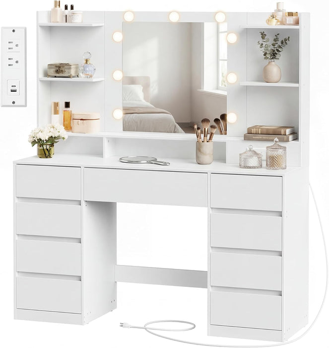 White Makeup Vanity Desk With IntegratedLED Mirror