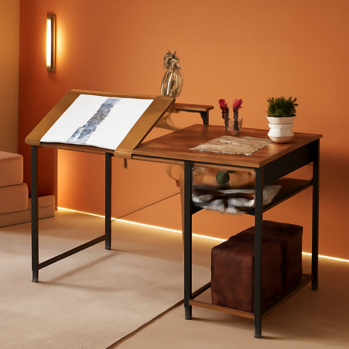 Adjustable Drafting Table with Storage Shelves and Drawer - ShipItFurniture