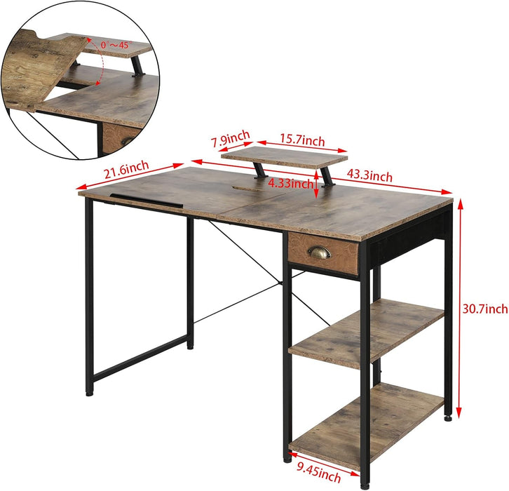 Adjustable Drafting Table with Storage Shelves and Drawer - ShipItFurniture