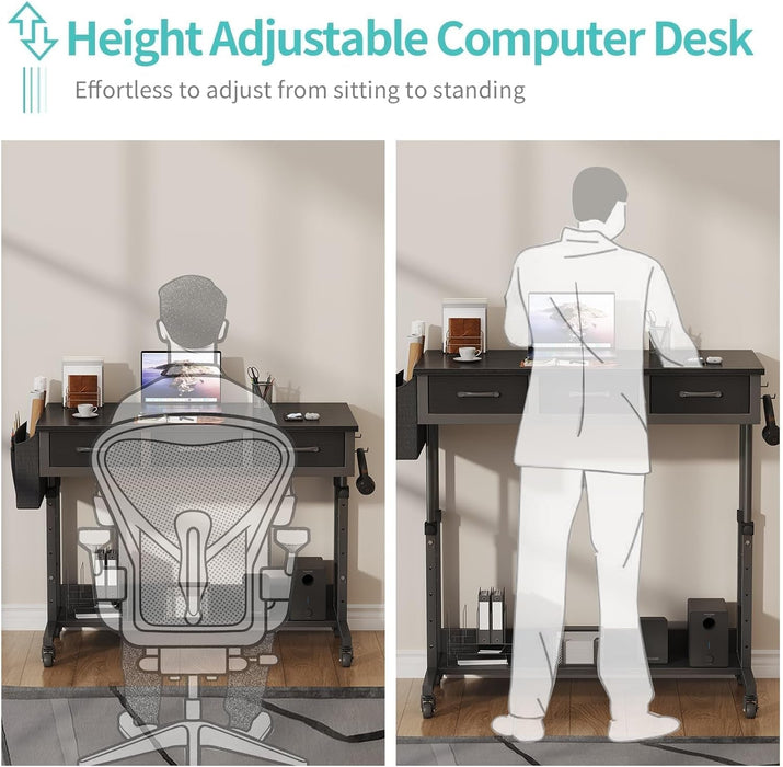 Adjustable Height Rolling Standing Desk with Drawers - ShipItFurniture