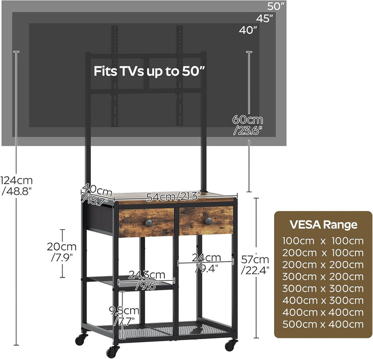 TV Stand with Mount, Corner TV Stand with Wheels, for Tvs up to 50 Inches, Rolling Entertainment Center, Small TV Stands, for Living Room, Meeting Room, Bedroom, Rustic Brown DS08BR