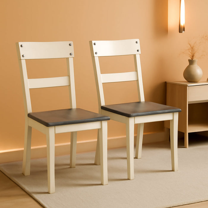 Nelling Modern Farmhouse 18" Weathered Dining Chair, Set of 2, White & Dark Brown