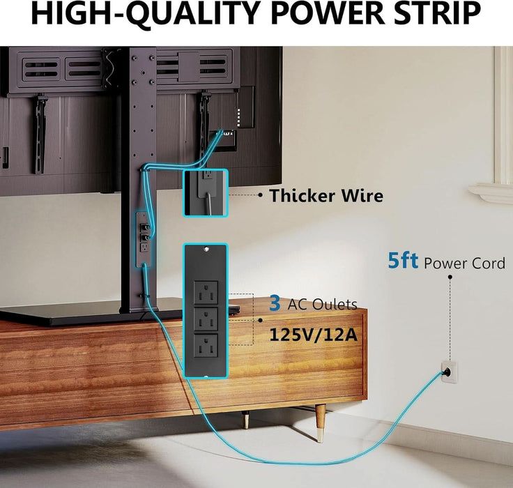 Universal TV Stand with Power Outlets for 50-85 Inch Tvs, Swivel&Height Adjustable Tall TV Stand for Bedroom Living Room, 27.5''Large Tempered Glass Base Holds up to 110 Lbs.
