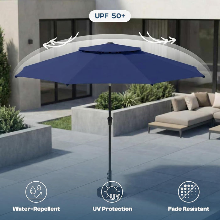 Patio Umbrella, 2 Tier Outdoor Table Umbrella, Large Vented Market Umbrellas with Push Button Tilt and Crank, 8 Sturdy Ribs for Backyard, Deck, Pool, UPF50+ UV Protection