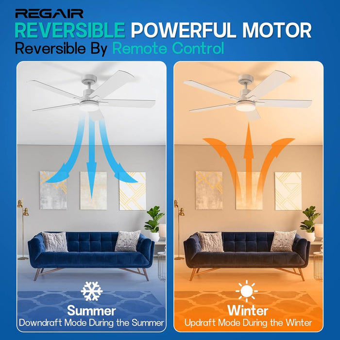 52-Inch Ceiling Fan with Lights, Remote Control, Reversible DC Motor, 3CCT Dimmable Timer, Noiseless Operation Fresh White, Ideal for Bedroom, Living Room, Indoor & Outdoor Use