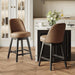 Swivel Counter Height Bar Stools Set of 4, Tall Faux Leather Barstools, Modern Bar Chairs with Solid Back and Wood Legs for Kitchen Island，Brown