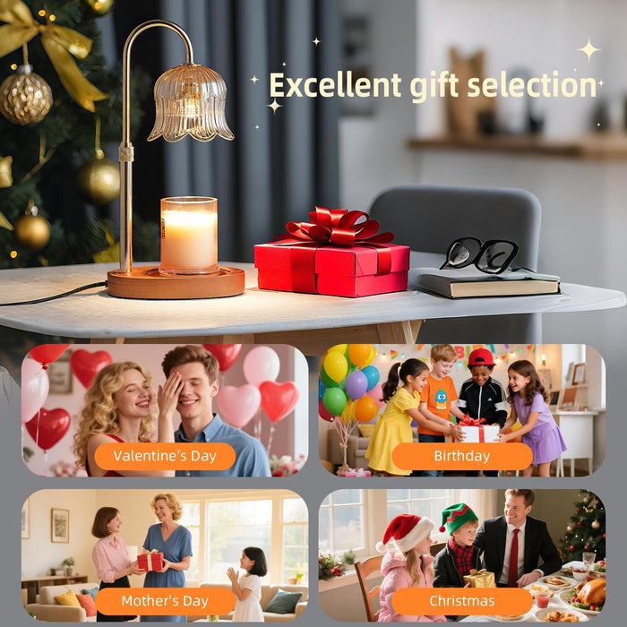 Candle Warmer Lamp with Timer: Adjustable Dimmable Height Adjustable Warming - Flower Shape Wax Lamp Jar Candles No Flame Modern Home Decor Table Lights - Home Living Bedroom