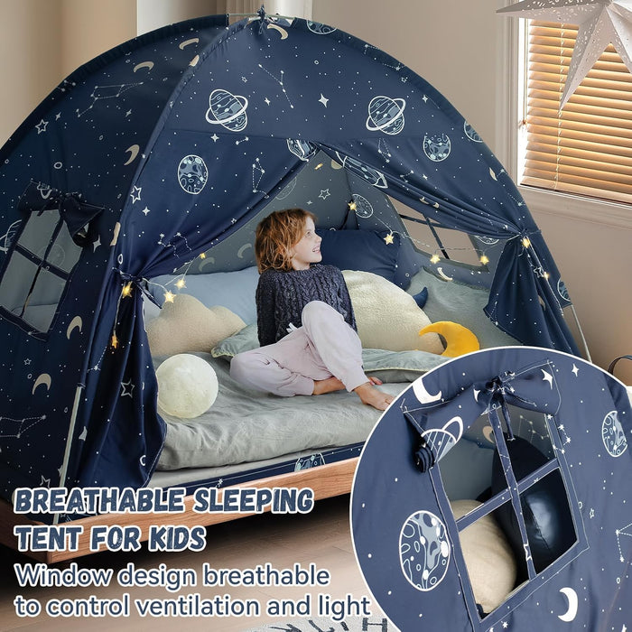 Bed Tent Twin, Space Play Canopy for Kids Toddler Boys, Bunk Canopy Tent for Toddler Bed, Galaxy Dome Playhouse Floor Portable Sleeping Tents Indoor for Girls Birthday Toy House Gift