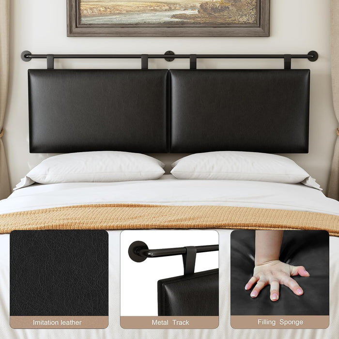 King Size Headboard Wall Mount Headboard, PU Leather Head Board Only Black Hanging Head Boards, Industrial Pipe Modern Bed Backboard for Bedroom (Black, King)