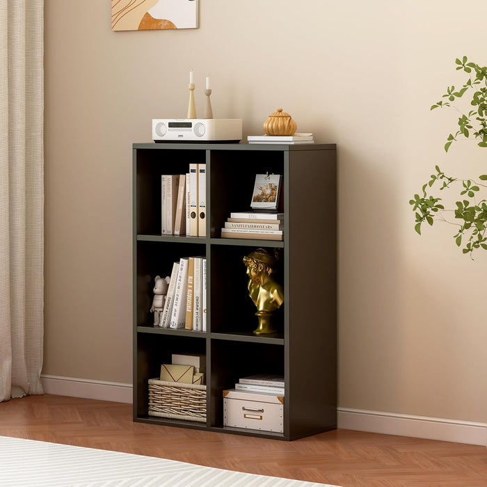 Black Six Cube Floor Standing Industrial Bookshelf