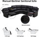 Manual Recliner Sectional Sofa Set, Bonded Leather L-Shaped Living Room Furniture Sets, Reclining Corner Couch with Drop-Down Table/Storage Console/Cup Holders for Home Office (Black, Sectional)