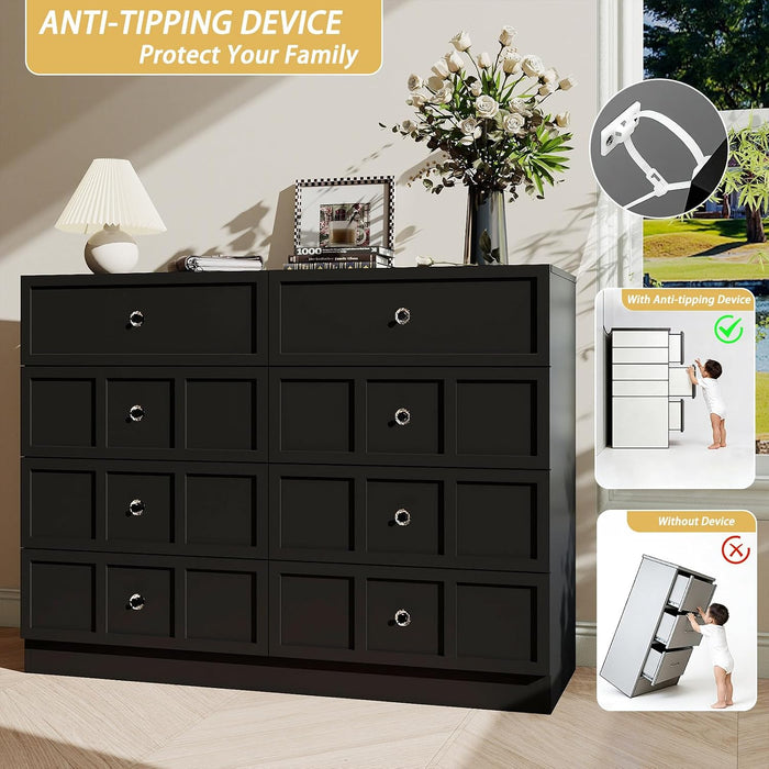 8 Drawer Dresser for Bedroom: 47" Black Chest of Drawers with Deep Drawers