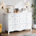 White Dresser 6 Drawer, Wood Dresser Chest of Drawers, Clothes Dressers for Bedroom with Curved Legs and Grooved Drawer Front, French, 47.24" W*15.75" D*33" H
