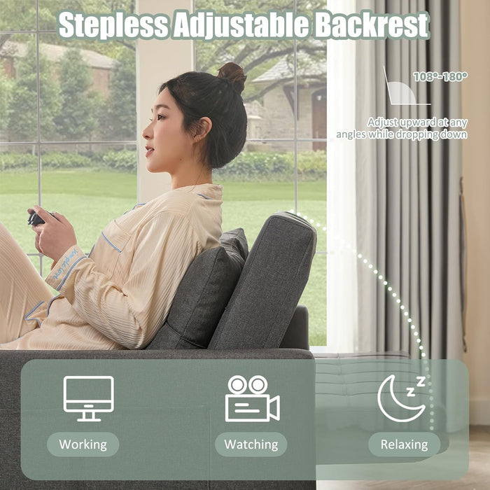 52Inch Sleeper Sofa With Pullout Bed GrayFabricUpholstery