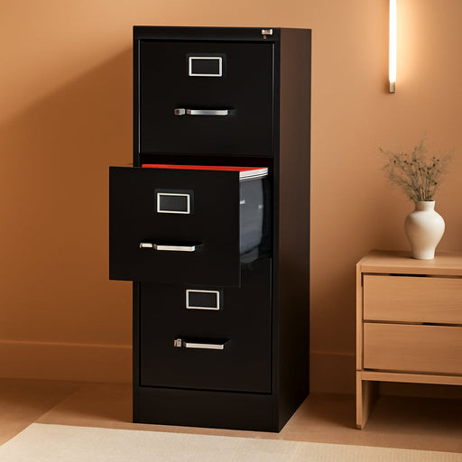 4-Drawer Vertical File Cabinet, Letter, Lockable, Black