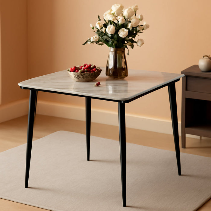 Square Kitchen Dining Table: Sintered Stone Dining Room Table Modern Coffee Table Marble Table with Stable Metal for Kitchen Living Room Office Patio Seaside, 31.5X31.5X29.92 Inch