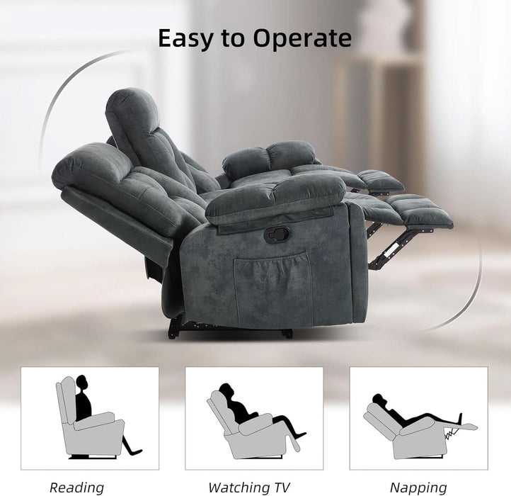 Reclining Sofa for Living Room, Extra Wide Modern Overstuffed 3 Seat Recliner Manual Sofa with Hidden Armrest Cup Holders, Soft Breathable Fabric and Padded Seat, Grey
