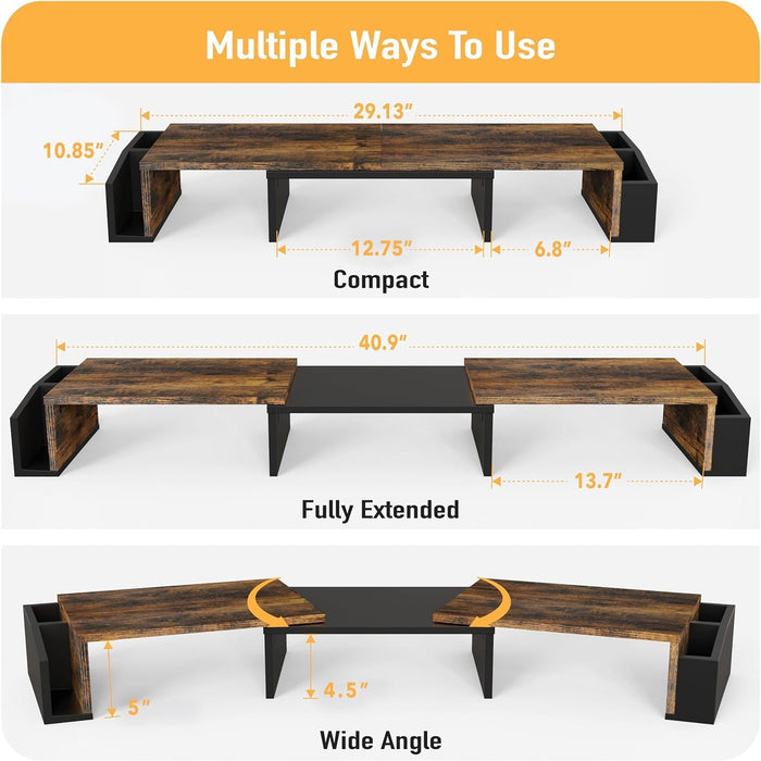 Desk Dual Monitor Stand Riser with Drawer, Rustic Brown