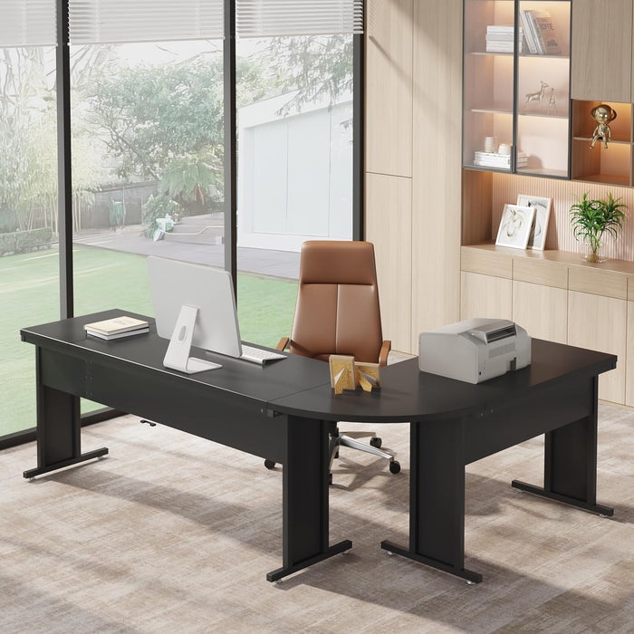 83-Inch Large L Shaped Desk, Reversible Executive Office Desk, Modern Corner Computer Table Business Workstation for Home Office, Black