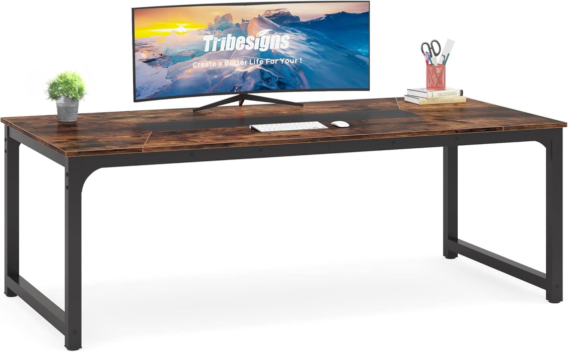 Modern Computer Desk, 78.7 X 39.4 Inch X Large Executive Office Desk Computer Table Study Writing Desk Workstation for Home Office,Rustic/Black