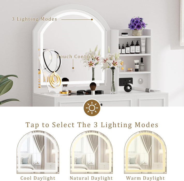 White Vanity Desk With Professional Lighted Mirror