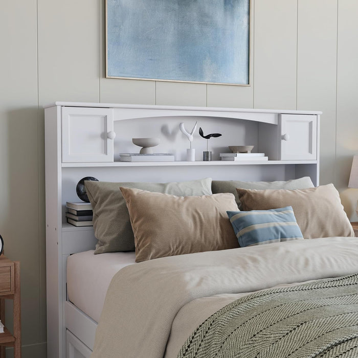 Newport Full Size Bookcase Headboard with Attachable Charger in White