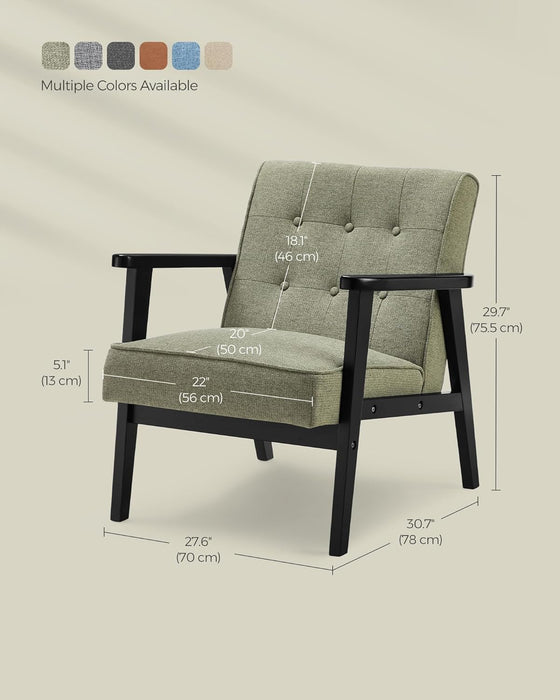 Accent Leisure Chair, Mid-Century Modern Arm Chair with Solid Wood Armrests and Legs, 1-Seat Cushioned Sofa for Living Room Bedroom Balcony Studio, Olive Green ULAC001C01