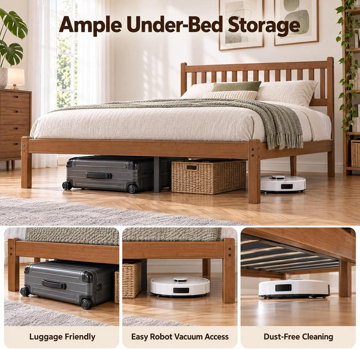 Bamboo Full Bed Frame with Headboard, Mission Style Bedroom